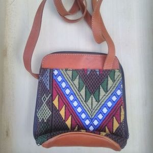 Bohemian Indigenous To Peru, Leather and Tapestry Bag NWOT